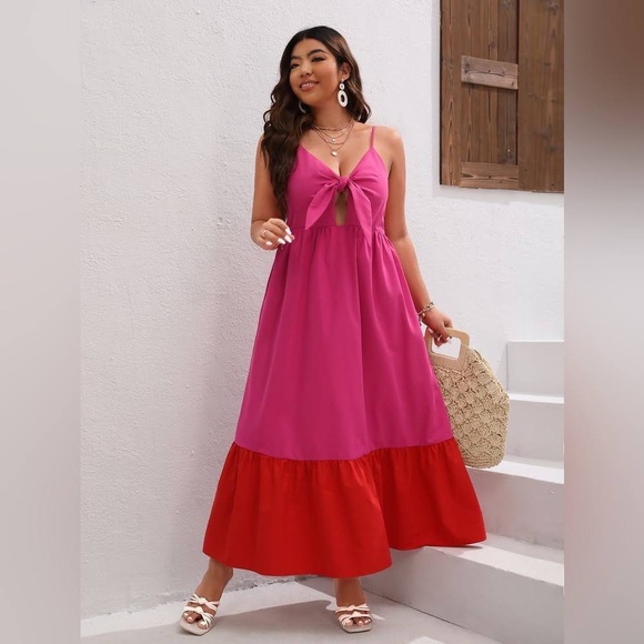 ✨NWT✨ TABITHA BROWN FOR TARGET Sleeveless Tie Front Pink Red Maxi Dress - Large - Picture 3 of 4